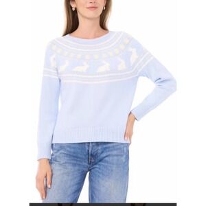 Vince Camuto Easter Sweater XXL Light Blue Rabbit Fair Isle Knit Bunny New